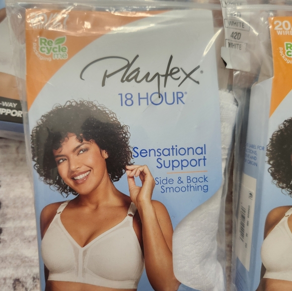 Playtex 18Hour Lace Wirefree 20/27 Sensational Support Side/Back Smoothing WHITE - Picture 2 of 2